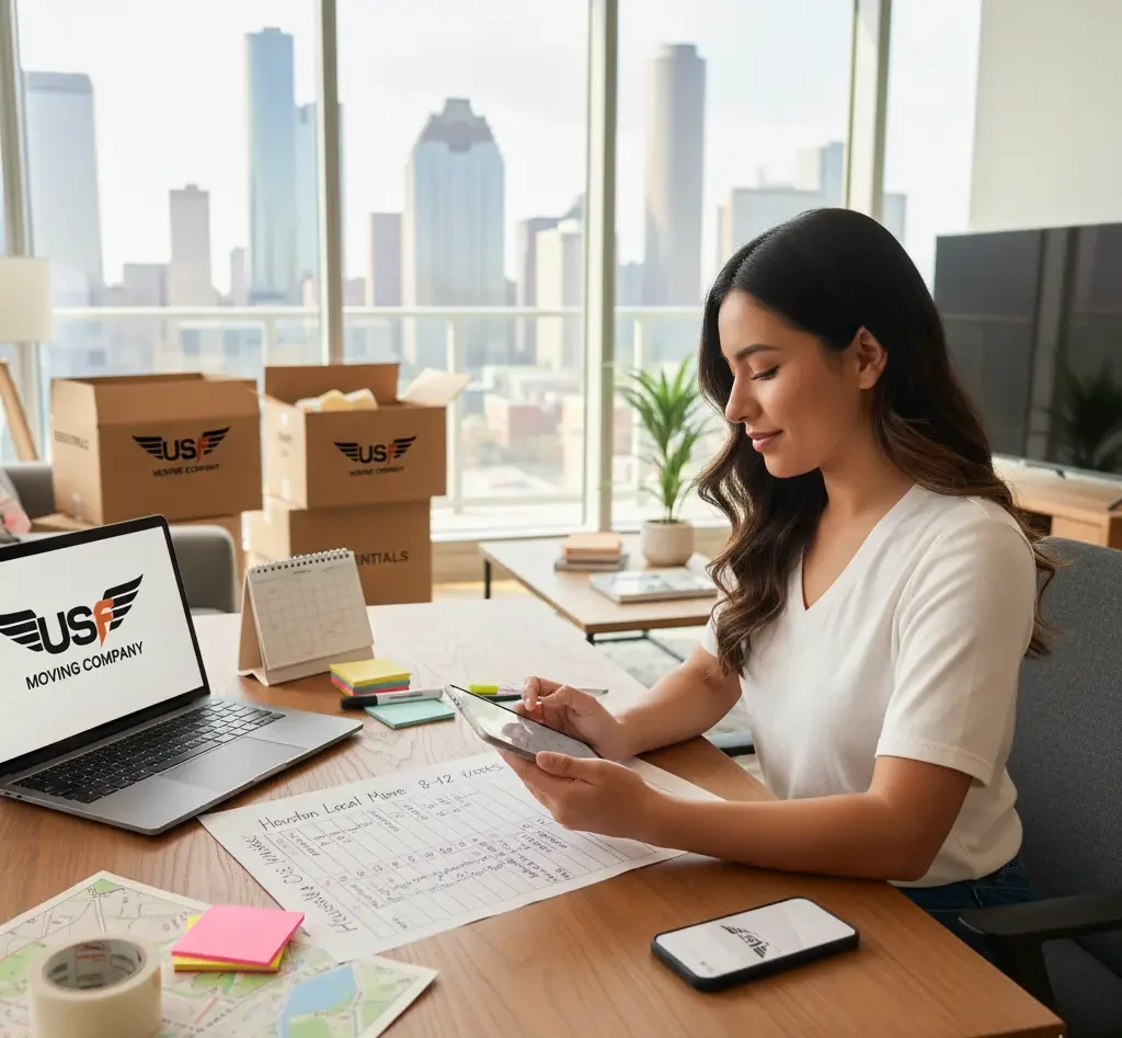 For the photo showing your team unloading a USF Moving truck with the Houston skyline, here are the optimized SEO tags to help you rank for local "Hire Movers" searches: SEO Optimization for this Image Alternative Text: "Professional Houston movers unloading a USF Moving Company truck for a local residential relocation